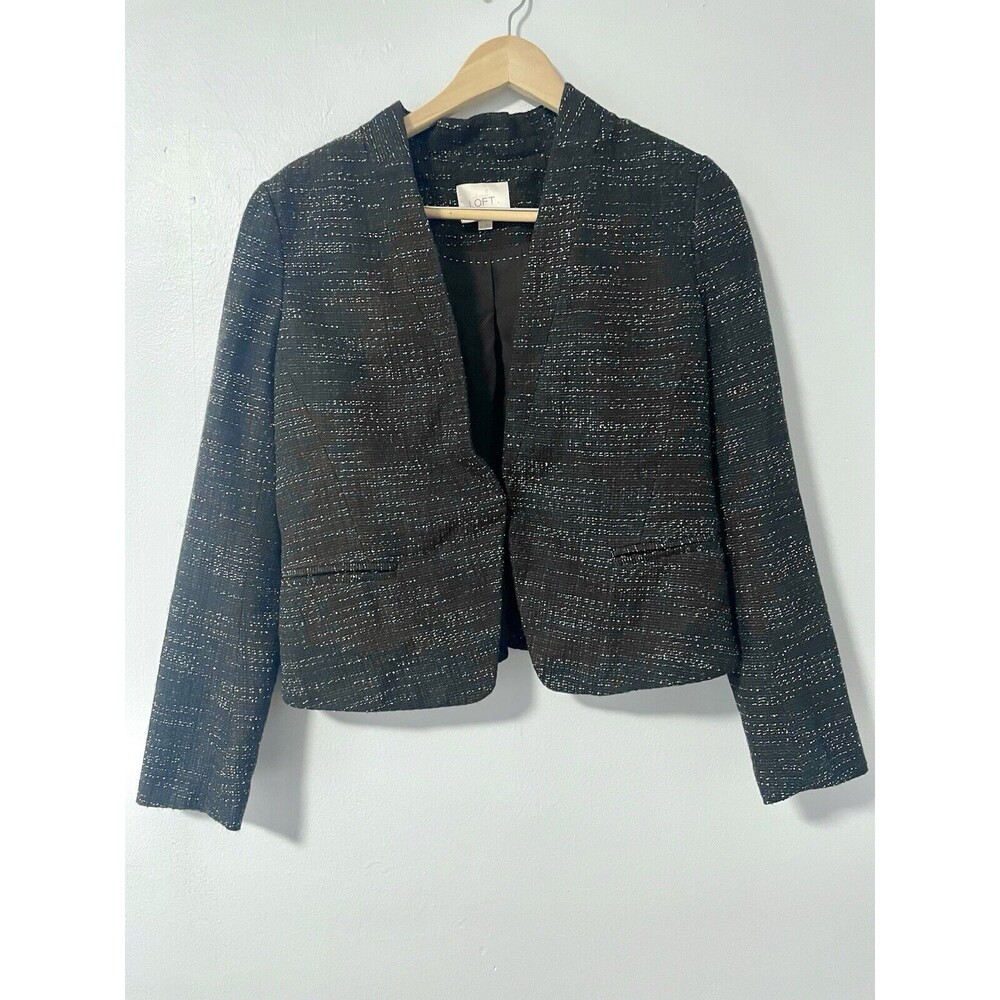 Loft Women's Tweed Blazer Cardigan 10 Black‎